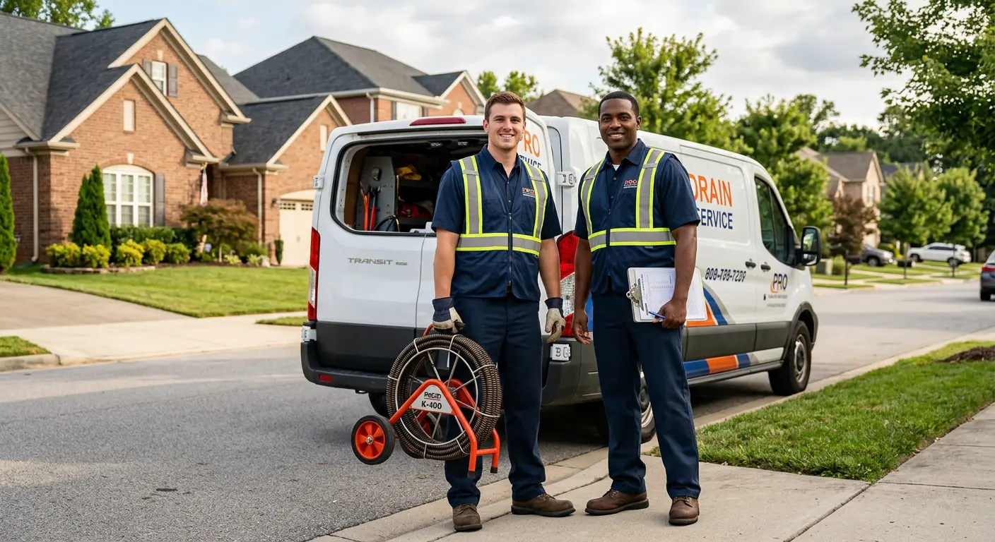 Sewer and drain service team with equipment ready for work in Palmetto Estates